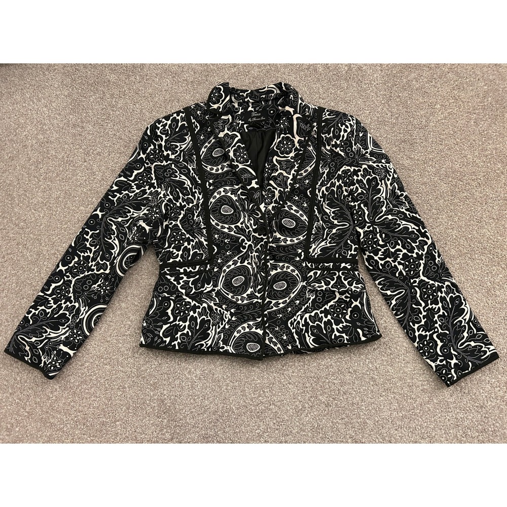 Trenz Theresa Lenz Blazer Womens XL Black White Paisley Floral Print Excellent